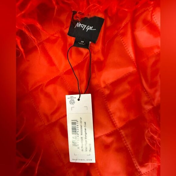Nasty Gal Maxi Faux Mongolian Coat Red XS NWT IN PACKAGE - Picture 9 of 9